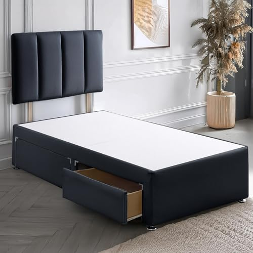 ComfoRest Single Bed with 2 Drawers – 3FT – (Black Plush) – Durable Base for Modern Bedrooms – Practical Option for Small Spaces – No Mattress Included