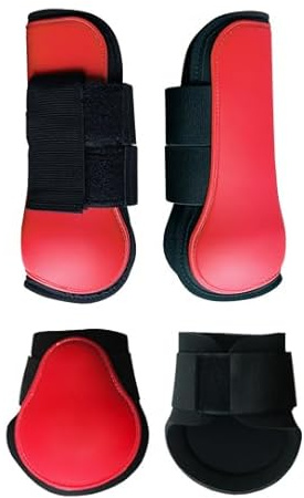Merauno® Lot de 4 guêtres pour cheval - Pour l'avant derrière coque rigide et fermeture Velcro - Pour homme et femme - En polyuréthane robuste et élastique - Taille M - Rouge
