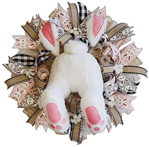 TianWlio Osterkranz mit Ostereiern und Langen Hasenohren Ostern-Dieb-Häschen-Hintern mit Ohren-Karikatur-Häschen-Form-Nette Dekorations-Verzierungen Ostern Osterei Dekokranz Künstliche Blumen Kränze