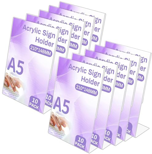 Sagreeny 10 Stück A5 Acryl Tischaufsteller, Transparenter Aufsteller Kunststoff Menü Rack Display (A5-L 10Pack)