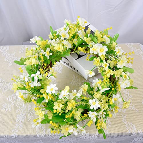 Xnferty Künstlicher Reichhaltiger Chrysanthemen-Blumenkranz, 35,6 cm, Künstliche Krone, Künstliche Girlande, Blumentor, Sommer-Herbst, Große Kränze, Handgefertigter Kranz mit Grünen(#1)