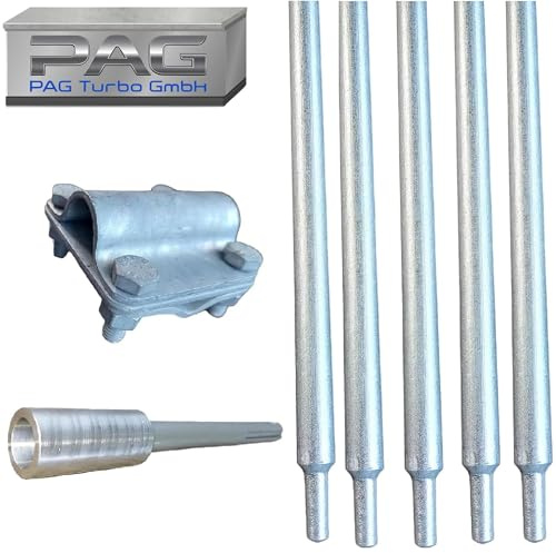 PAG Turbo GmbH® - Ø20mm AH Tiefenerder SET feuerverzinkt mit Kreuzverbinder und Schlagkopf SDS Max (5m Ø20mm SET + Klemme + SDS)