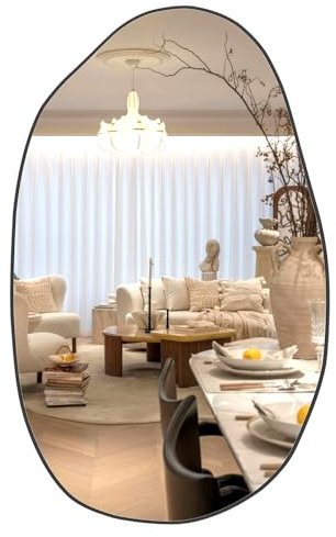 Elemango 85 x 52 cm Unregelmäßiger Wandspiegel, Asymmetrischer Spiegel, Einzigartiger Kosmetikspiegel, Geformter Ankleidespiegel, Dekorativ für Wohnzimmer, Badezimmer, Schlafzimmer