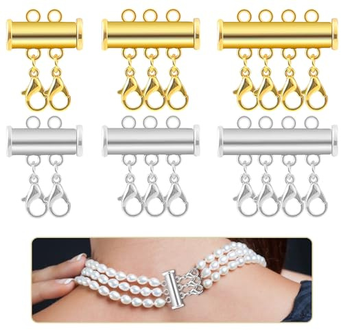 6-teiliges Set mit Halsketten-Schichtverschlüssen, magnetische Schichtverschlüsse für Halsketten, Doppel- und Dreifachverschlüsse, Halskettenverbinder für die Schmuckherstellung