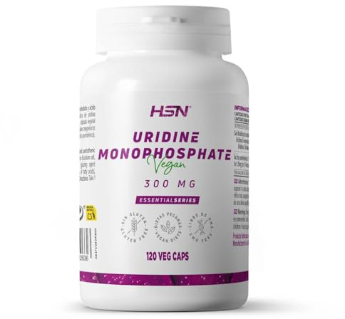HSN Uridina Monofosfato 300mg | 120 Cápsulas Vegetales | 600mg del nucleótido Uridina 5-monofosfato (UMP) por dosis diaria | con B5 - Ayuda en el Rendimiento Intelectual | Vegano, Sin Gluten