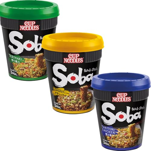 Soba Instant Wok Style Noodles Pot 90g - Instant Wheat Noodles (08 Pots, Random Mixed)