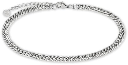 Fotlänk Panzer för damer i silver - Vattentät justerbar fotlänk (22-27cm) | Silverfärgad fotlänk i rostfritt stål för kvinnor
