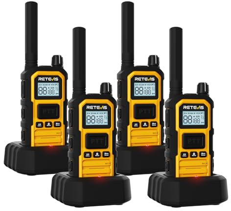 Retevis RB648 Plus Funkgerät Wasserdicht IP67, Robustes Walkie Talkie mit Großer Reichweite, 2000 mAh, Erweiterte Triple Proof, SOS Dual-PTT, Handfunkgerät für Industriellen Umgebungen (4 Stück, Gelb)