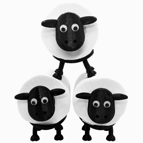 Dekorify Sheep Toilet Roll Holder Free Standing Set of 3 – Funny Black Sheep Toilet Paper Holder with Improved Grip – Bathroom Decor & Toilet Roll Storage – 3D Printed UK