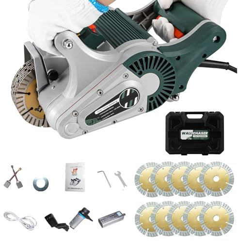 Electric Wall Chaser Machine, 4800W Pure Copper Motor Wall Groove Cutting Machine Infrared Targeting Depth 44Mm Width 50Mm Slotting Machine Dual Cooling System for Brick Granite Marble Concrete