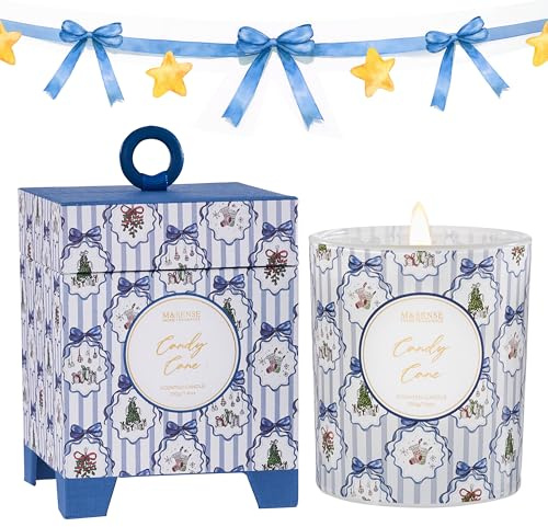 M&SENSE Duftkerzen im Glas Weihnachten Zuckerstange| Natürliche Sojawachs Duftkerze|Kerze Geschenk für Weihnachten,Geburtstag,Hauseinweihung|210g 50h Brenndauer