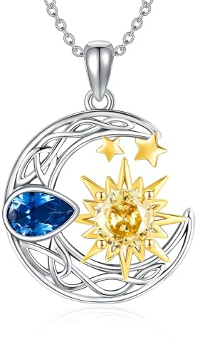 DAYLINLOVE Sonne und Mond Halskette 925 Sterling Silber Sonne und Mond Anhänger Mond Schmuck Geschenke für Frauen