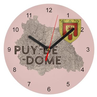 Fabulous Glass Wall Clock – PUY de Dome 63 Department Clermont Antique Map Rare – Diameter 20 cm – Pink