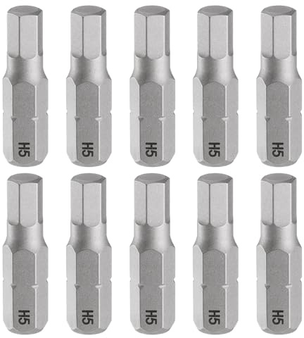 sourcing map 10pcs H5.0 Hex Screwdriver Bit 1/4 Hex Shank 25mm/1 Length Magnetic Hexagon Head S2 Steel Screw Driver Bit