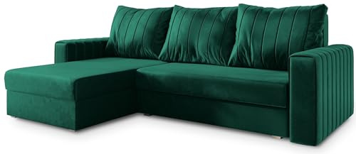 Masseno Ecksofa Carl mit Schlaffunktion L-Form, Sofa mit Bettkasten, Wohnzimmersofa, Couch, Soffa, Bettsofa, Couchgarnitur- Grün, Kronos 19