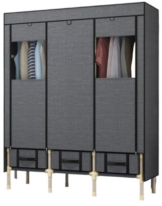 MEIZHITU Wardrobe Closet Schrank Kleiderschrank, Einfacher Stoff-Kleiderschrank, Freistehender Kleiderständer, Moderner Kleiderschrank Closet Aufbewahrungsschrank(Black)