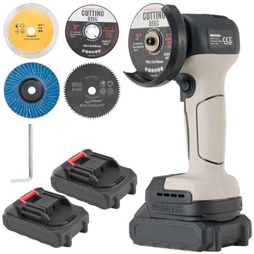 Brushless Angle Grinder, Cordless Mini Angle Grinder Brushed with 2pcs 16.8V 2000mAh Battery 5-Cutting Discs, Power Angle Grinder for Wood Metal Stone Concrete