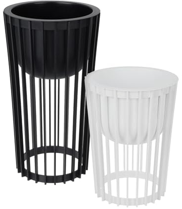 Blumenständer Set Ø 30 cm x H 40 cm und 54 cm | Pflanzenständer aus robustem Kunststoff, beidseitig verwendbar | Blumenhocker für drinnen und draußen| Pflanzentisch modern und praktisch | Schwarz/Weiß