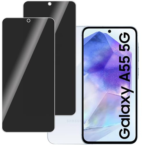 KELOLIN [2 Pack Privacy Tempered Glass Screen Protector for Samsung galaxy A55, 9H Hardness, Anti-Scratch, Anti Spy Glass Screen Protector for Samsung galaxy A55