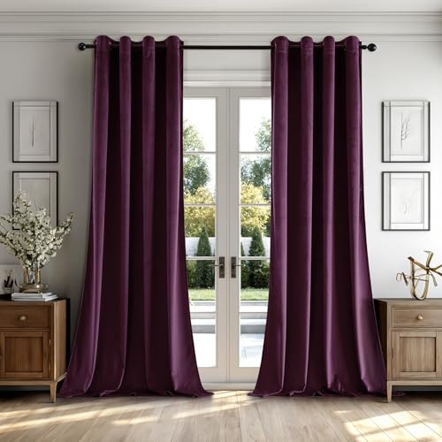 MIULEE Tende Velluto Viola Scuro 2er, Oscuranti Termiche L140xA260CM | Tende Moderne Eleganti per Interni, Tessuto Velluto Occhielli, Ideali per Camera da Letto, Salotto e Soggiorno
