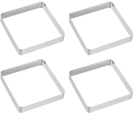 QUARKZMAN 4 Anelli Anelli per Torta Forati Quadrati 3.94 Cerchi per Mousse | Lucidati Spessi, Acciaio Inossidabile Antiaderente, Strumenti per Dessert da Forno Francesi a Base di Frutta