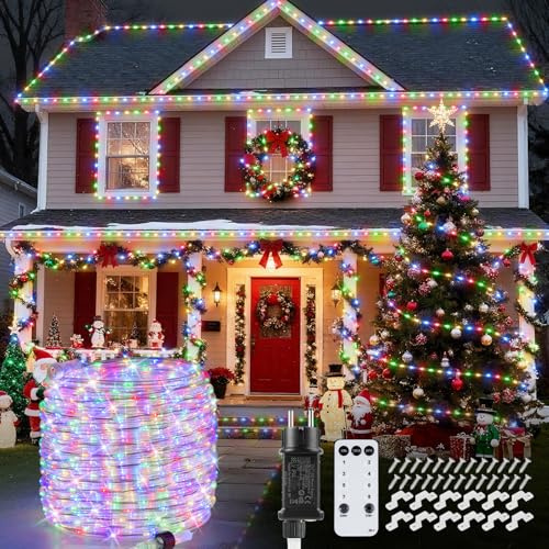20m 800 LED Mehrfarbig Schlauch Lichterkette Außen Anschließbar(Durchmesser: 5,5 mm), LED Lichterschlauch Strom mit Fernbedienung Timer, 8 Modi Outdoor Lichtschlauch Strombetrieben für Garten Balkon