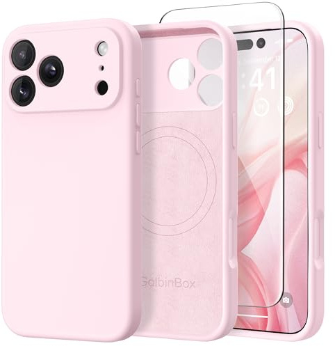 GolbinBox Magnetic for iPhone 17 Pro Max Case, Compatible with MagSafe, [Full Camera Protection] [Screen Protector], Silicone Shockproof Phone Cover with Anti-Scratch Microfiber Lining, Chalk Pink