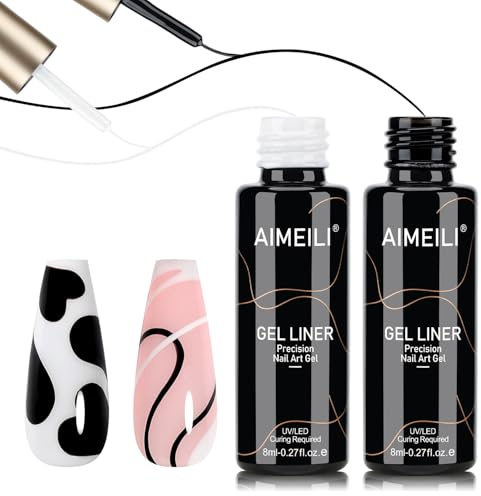 AIMEILI Gel Liner Nail Art Set 8ml 2PCS UV Gel Schwarz und Weiß Nail Liner White Black UV LED Soak Off French Manicure Stift für Wirbel, Dünner Nagellack, Painting DIY Home Nagelstudio | Nail Art Liner Gel, UV/LED Soak Off, Gel Nagellack Liner, für Wirbel Dünner Nagellack Painting DIY Nail Art Home Nagelstudio