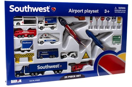Daron Southwest Airport 25-Piece Die-Cast Metal and Plastic Airplanes, Vehicles, and Accessories Playset Toy and Collectible, for Age 3+