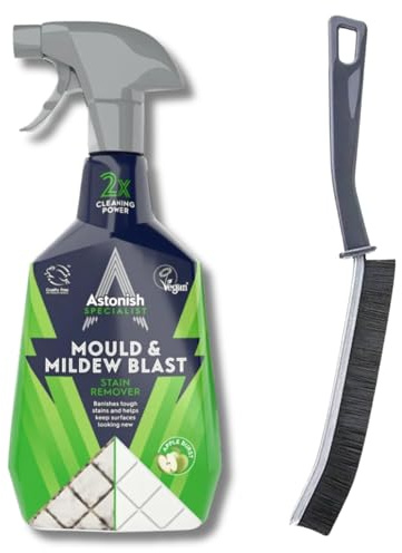 Astonish Specialist Mould & Mildew Remover Spray 750ml Double Cleaning Power + Narrow Gap Grout Brush | Black Mould & Mildew Cleaner | Crevice Tile Grout Bathroom Shower Wall Cleaner Bundle by Kevagh