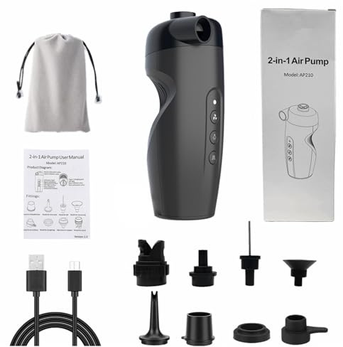 BCIOUS Compresor de aire compacto recargable para uso doméstico y exterior, inflado rápido con detector de presión y 5 puntas adaptadoras, bombas de aire eléctricas portátiles