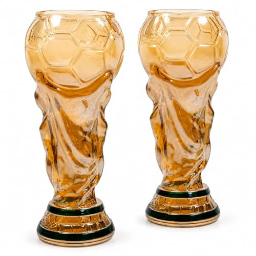UDIYO Set of 2 Football Beer Glasses, 500 ml Tall Textured Glassware for Match Nights, Home Bars and Parties, Football Gift for Dad, Partner or Fans (Clear Champagne 2pcs)