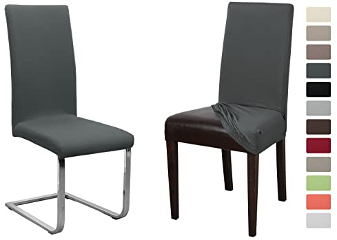 BEAUTEX Stuhlhusse Jersey Baumwolle Stretch elastisch 2er Set Anthrazit | auch passend für Freischwinger & Schwingstühle, atmungsaktiv, pflegeleicht, formstabil, universelle Passform, rutschfest