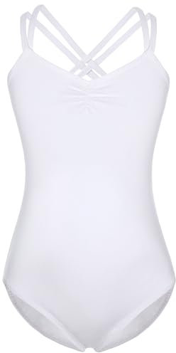 FONLAM Balletttrikot für Mädchen Ballettkleidung Turnanzug Mädchen Baumwolle Tanztrikot Tanzbody Gymnastikanzug Kinder (10-11 Jahre, Weiß)