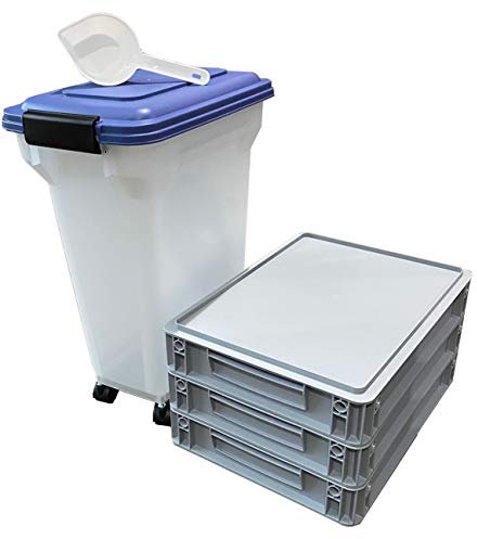 Solent Plastics Home Made Pizza Dough Starter Pack - 3 x Stacking Trays + Airtight Flour Bin Stacking boxes ideal in home fridge and proofing dough!
