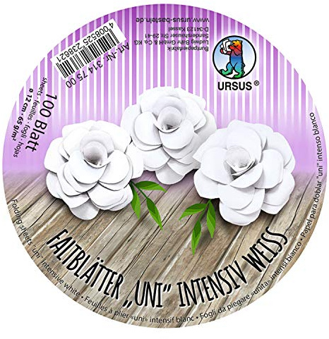 Ursus 3147500 - Faltblätter Rund Uni intensiv, weiß, 100 Blatt, aus Plakatpapier, 65 g/qm, Durchmesser ca. 12 cm, durchgefärbt, ideal zum Falten von Papierblüten und blumen