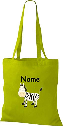 Shirtinstyle Stoffbeutel Tasche, Tiermotiv Zebra mit Wunschnamen, Natur Zoo Tiere Animal, Geschenk, Baumwolltasche, Logo, Spruch, Verwandschaft, Motiv, Farbe Braun