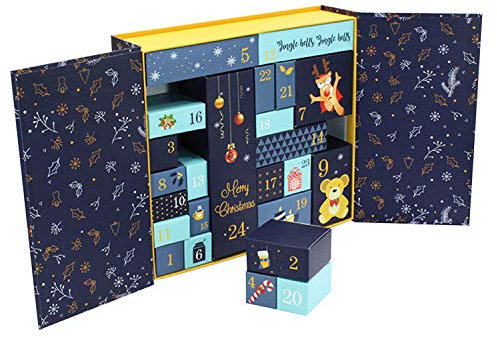 De feuilles Adventskalender zum Befüllen Schachteln 24 Boxen Weihnachten Kisten Geschenkboxen Karton mit 24 Zahlenaufkleber Weihnachten Deko Schleifenknotendekoration