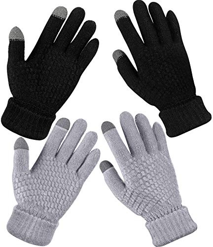 2 Paar Damen Winter Touchscreen Handschuhe Warm Fleece Gefüttert Strickhandschuhe Elastische Manschette Winter Texting Handschuhe