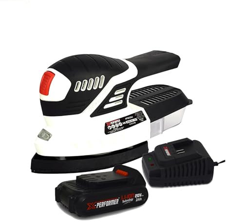 Ponceuse triangulaire - X-Performer XPSD20LI - 20V - 20200 t/min - récuperateur de poussières - Batterie 2Ah et chargeur inclus