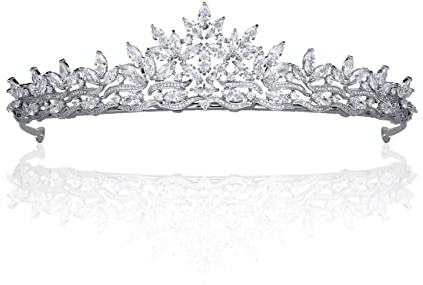 Kubikzirkonia Klassische Tiara für Braut, Kristallprinzessin Tiara Diademe für Mädchen, Abschlussball, Partykopfschmuck HT19031