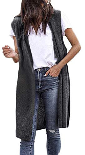 Generic Weste Damen Lang Herbst Winter Casual äRmellose Cardigan DüNne Jacke,Lose üBergangsmantel Leichte Longweste Dunkelgrau XL