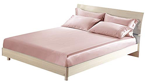 LILYSILK 25 Momme Seide Spannbettlaken 100% Maulbeerseide Superweiches Spannbetttuch bis 30cm Matratzenhöhe Atmungsaktive Seide Bettwäsche Elastisches Bettlaken Altrosa, 90x200+30cm
