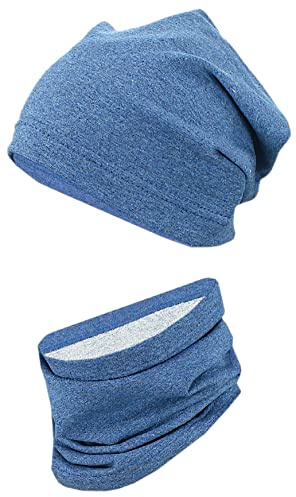 TupTam Kinder Beanie Mütze Schlauchschal Set Übergangszeit, Farbe: Dunkelblau Meliert, Größe: 50-52