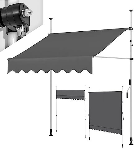 WOLWES 2/2,5/3/3,5/4 m Breit Klemmmarkise mit Kurbel, Markise für Terrasse/Balcony, Sonnenschutz Markisen Standmarkise, Markise Balkon Ohne Bohren (Color : Gray, Size : 2.5m/98in)