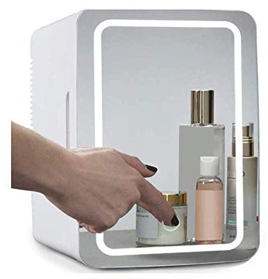 Mini réfrigérateur Portable Cosmetic Skincare Réfrigérateur 2 en 1 Miroir de Maquillage Skincare Réfrigérateur avec lumière LED 8 litres pour Le Maquillage et Les Soins de la Peau Home Bar C