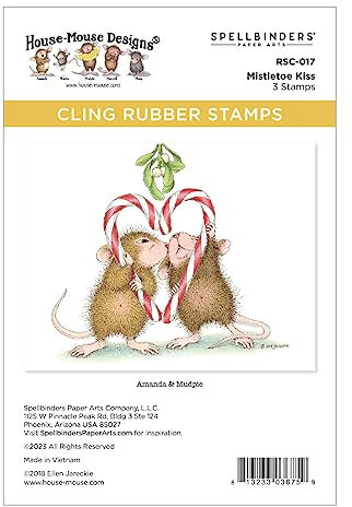 Spellbinders Mistletoe Kiss Cling Rubber Stamp Set from The House-Mouse Holiday Collection, Red