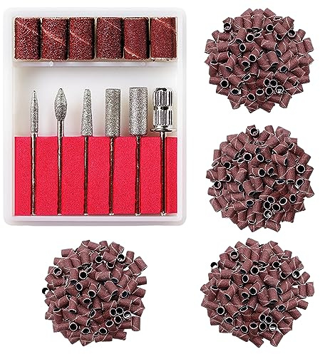 EUDUQ 412 Stück Nagelfräser Aufsätze,80/120/180/240 Nagelfräser Schleifhülsen Schleifbänder Schleifkappen mit 6 Pcs Nagelbohrer für Maniküre Pediküre Nagelpflege Nageldesign Nagelkunst