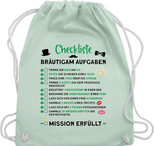 Turnbeutel Rucksack - Junggesellenabschied Männer - Checkliste Bräutigam Aufgaben JGA - Unisize - Pastell Grün - checklist polter rucksäcke jungesellenabschied mann turnsackerl tasche outfit
