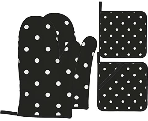 Ofenhandschuhe, Schwarz und Weiß, gepunktet, 4 Stück, hohe Hitzebeständigkeit, Küche, Backen, Grillen, Grillen, Grillen, rutschfeste Kochhandschuhe